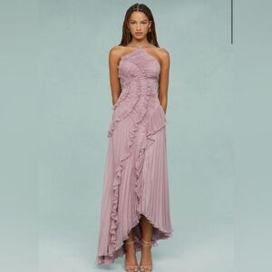 Pleated Frill Halter Neck Maxi Dress Size Medium